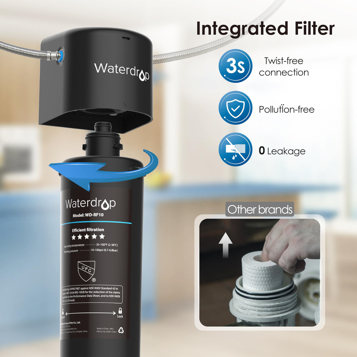 Waterdrop 10UA Under Sink Water Filter System, Reduces PFAS, PFOA/PFOS, Lead, Chlorine, Bad Taste & Odor, Under Counter Water Filter Direct Connect to Kitchen Faucet, NSF/ANSI 42 Certified, 8K Gallons Waterdrop