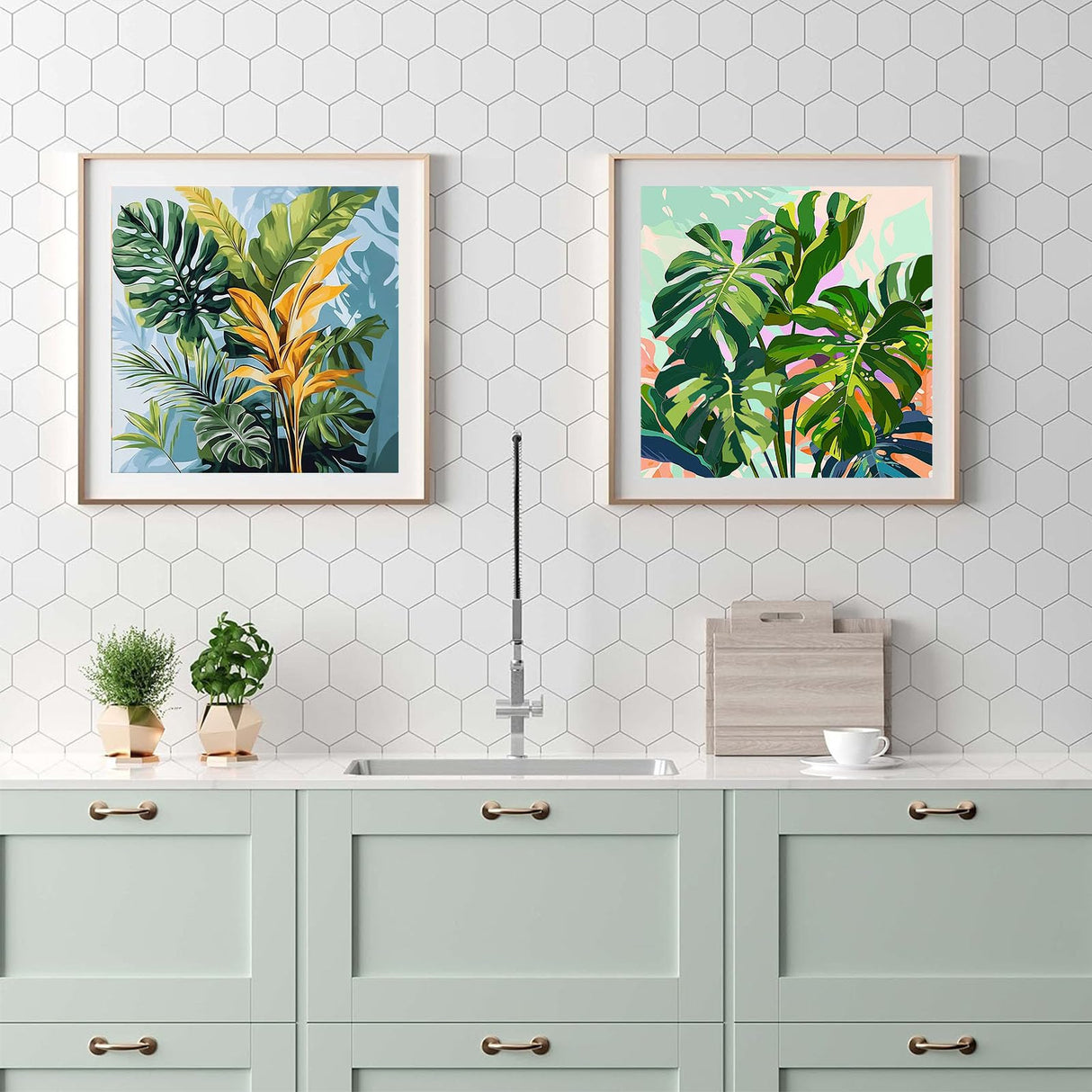 2 Pack Paint by Numbers with Frame,Plants Paint by Numbers Kit for Adults,Plant Painting by Numbers for Beginner on Canvas,Easy Oil Painting Arts Gift Crafts Kits for Home Wall Decor 8x8inch YarnWhimsy