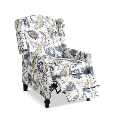 Consofa Upholstered Wingback Recliner Chair - Traditional Push Back Recliner Chair with Padded Seat, Fabric Floral Recliner Wingback Chair, Mid Century Modern Armchair for Living Room