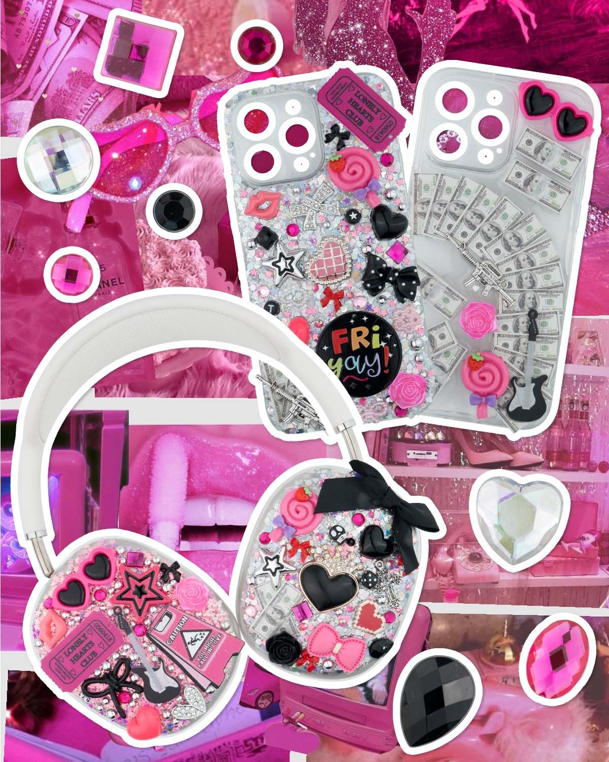 DoDoBeads 1050 Pcs Junk Phone Case Charms Kit, Charms for Customizing Cases, Kawaii Bow, Letter Beads, Nail Accessories, Flatback Pearls, Rhinestones, Cute Aesthetic Decor for Personalization DoDoBeads