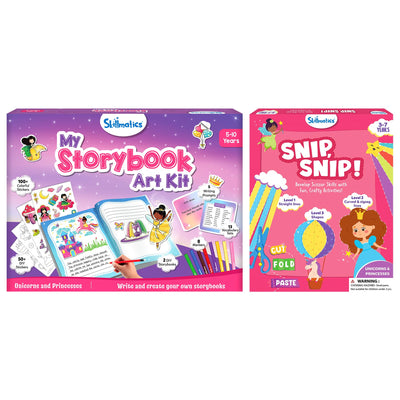 Skillmatics Storybook Art Kit & Snip Snip Unicorns & Princesses Theme Bundle, Gifts for Toddlers, Girls & Boys Ages 5, 6, 7, 8, 9, 10