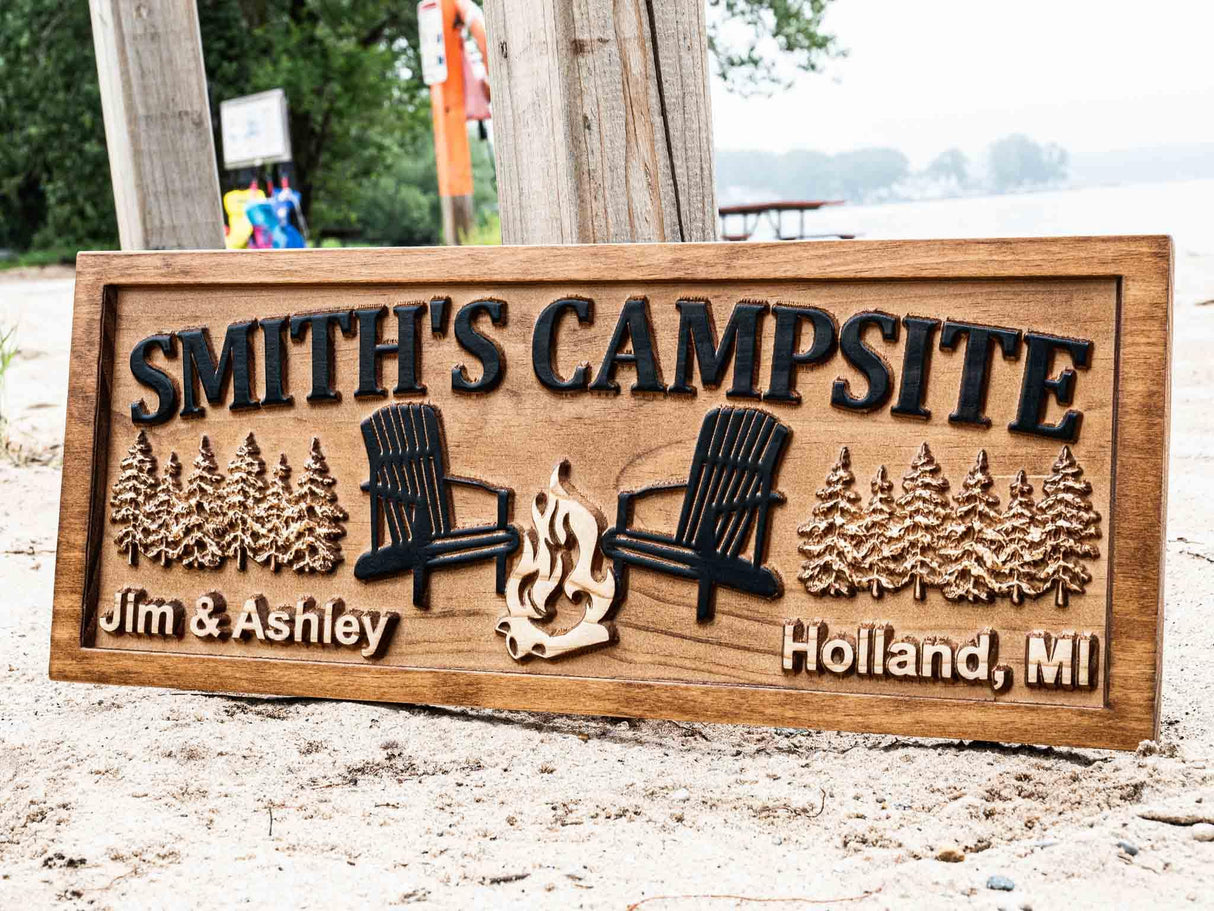 Custom Wood Campfire Sign | Family Name Campsite Sign | Last Name Sign | Personalized Camping Gifts | Fire Pit Sign Cabin Decor Camper Decor 3D Woodworker