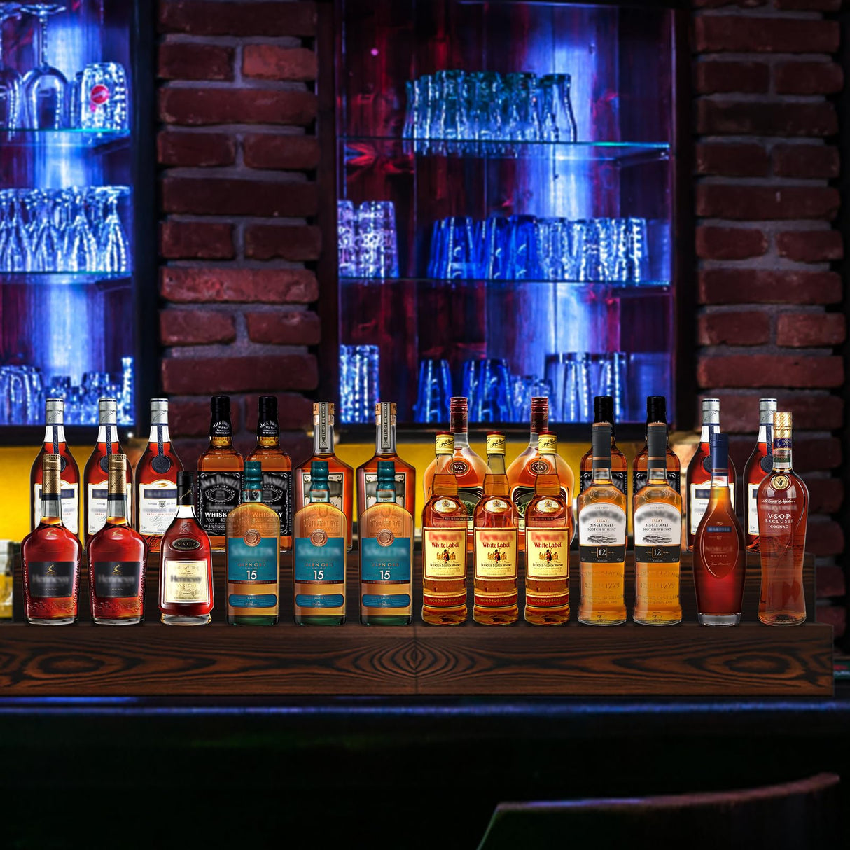 TIRYIUOU 2 Pack Bottle Display Shelf, Wood Bar Bottle Shelves,Tabletop Wine Rack,Tiered Bottle Stand, Bar Shelf Stand for Liquor, Liquor Bottle Display Shelf, Bar Display, Home Storage TIRYIUOU