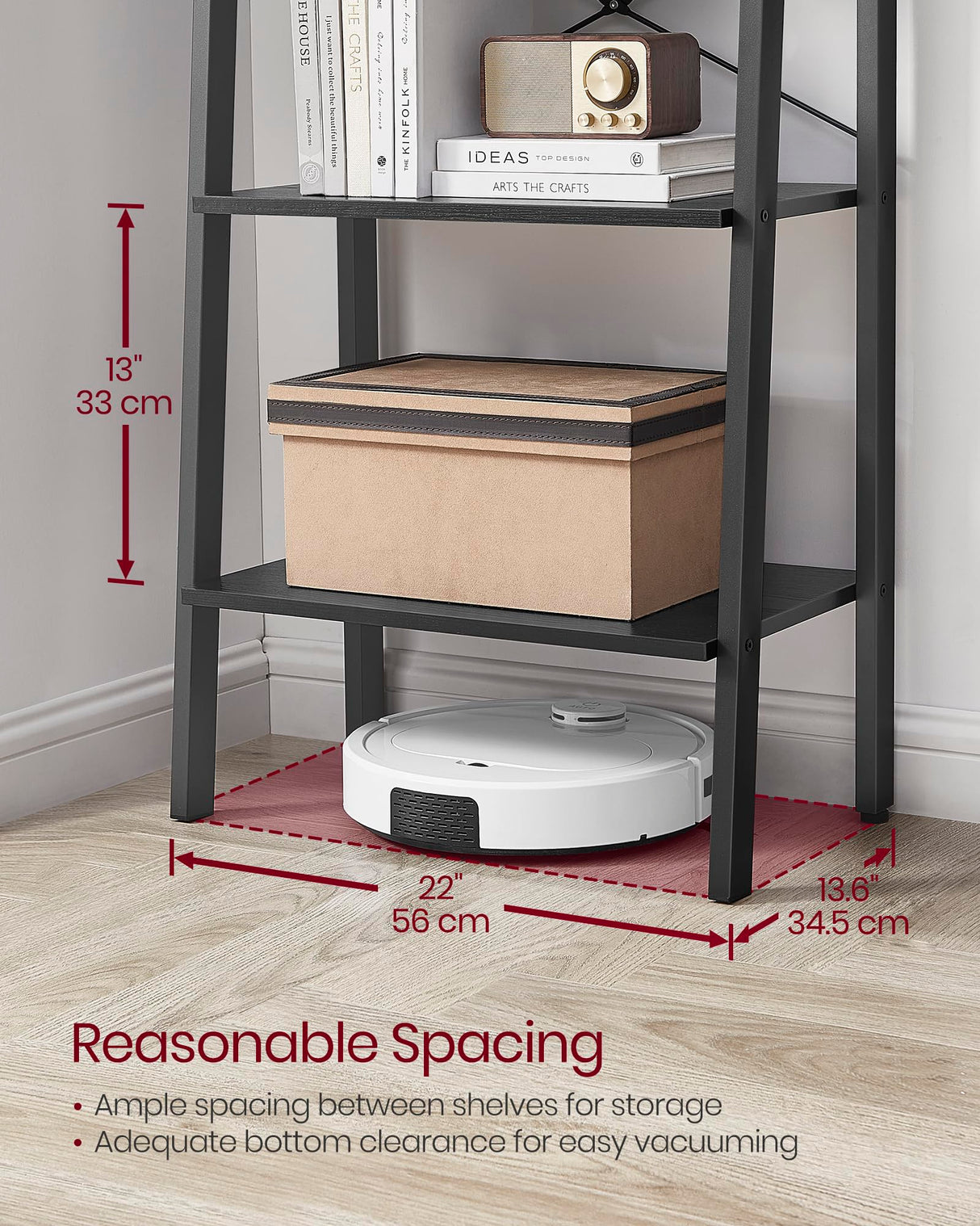 VASAGLE Ladder Shelf, 5-Tier Bookshelf, Storage Rack, Bookcase with Steel Frame, for Living Room, Home Office, Kitchen, Bedroom, Industrial Style, Ebony Black and Black ULLS045B56 VASAGLE