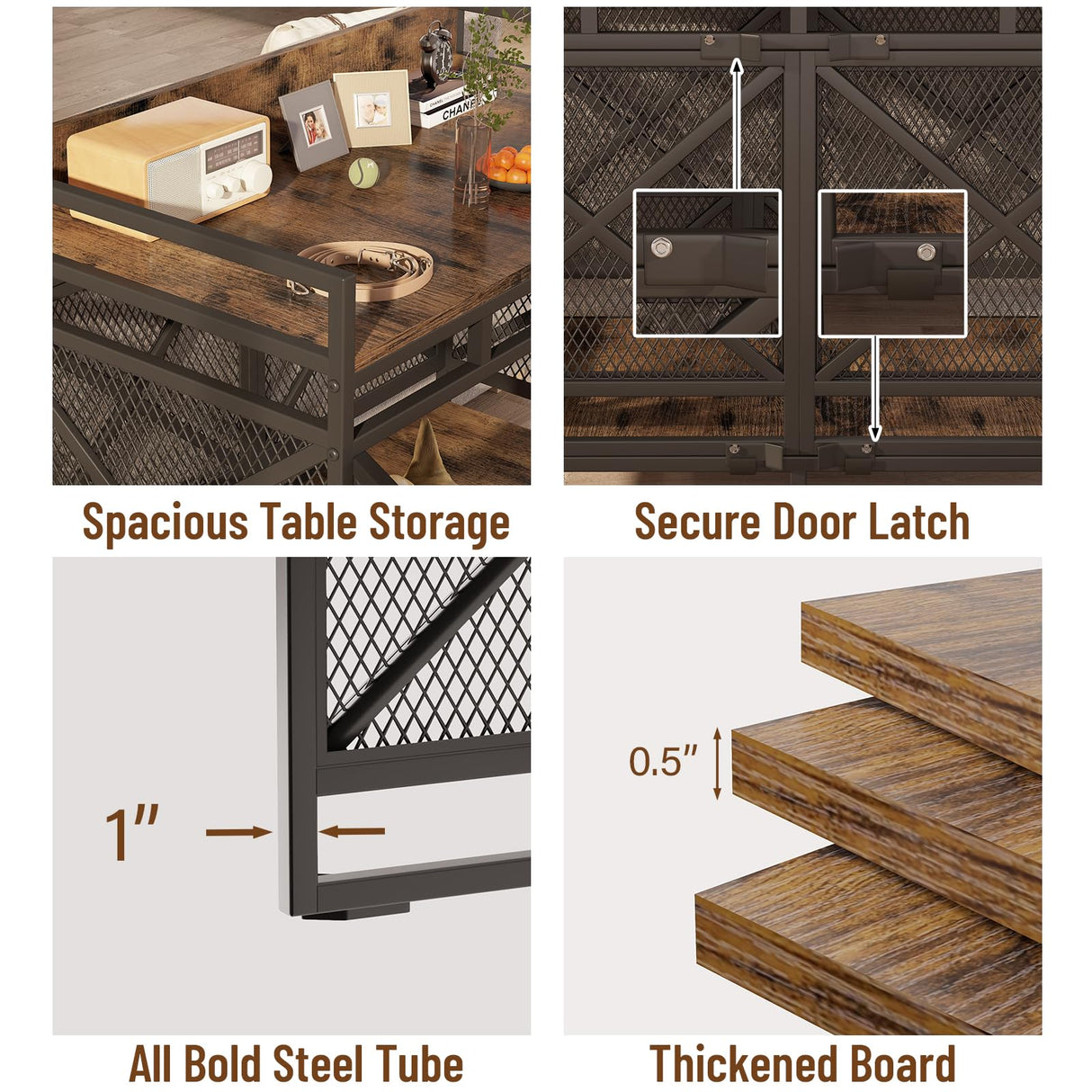 Dog Crate Furniture 48 Inch Wooden Dog Kennel for XLarge Dogs, Heavy Duty Dogs Furniture Indoor Wire Dog Cage with Adjustable Feet & 360° Wheels, Decorative Pet House End Table, Antique Brown COZPAW