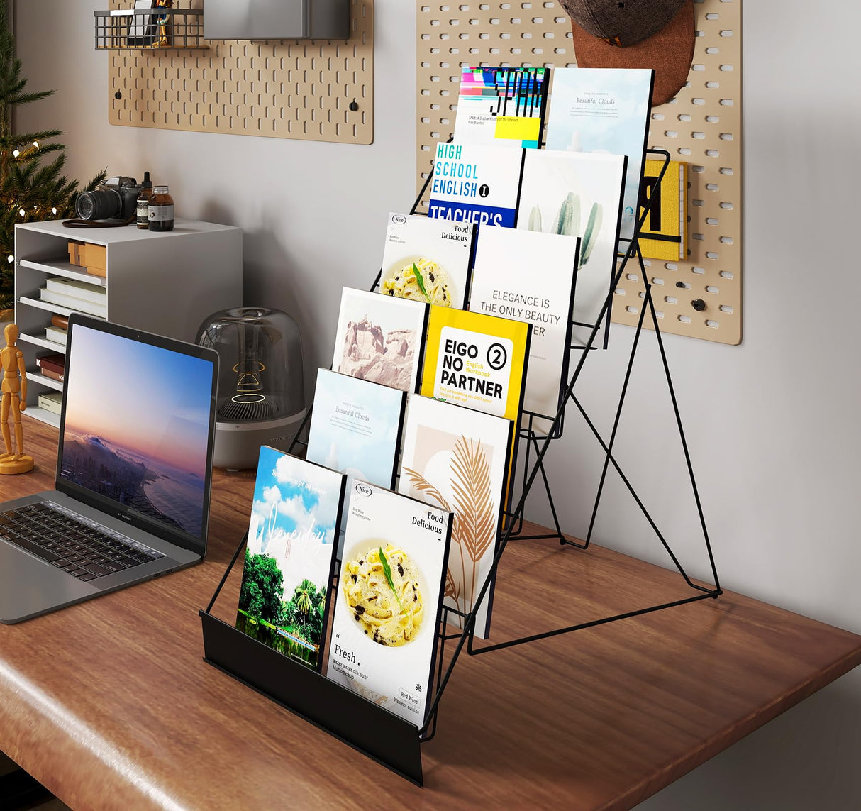 Suuiwau 6 Tier Wire Countertop Rack,18" Wide Metal Book Display Rack Magazine Rack with Sign Channel,Foldable Retail Vendor Booth Display Stand for Greeting Card,Brochure,Art Print,CD,Craft,Comic Suuiwau