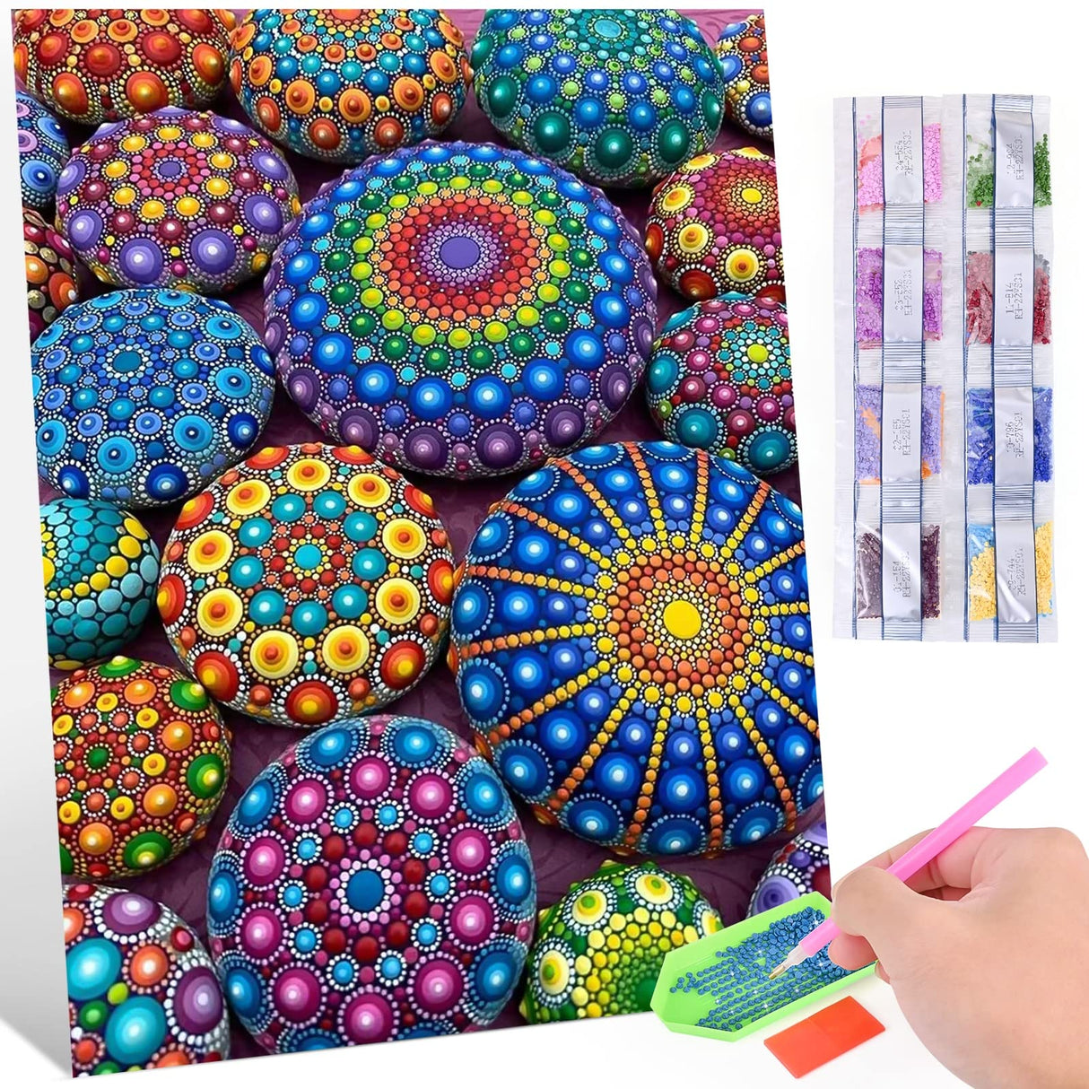 Colourful Artistry DIY 5D Diamond Painting by Number Kits -Mandala Stones Diamond Crystal Gem Art Painting with Full Drill Round Diamond - Perfect for Home Wall Decor Birthday Gifts for Women ROOHOME