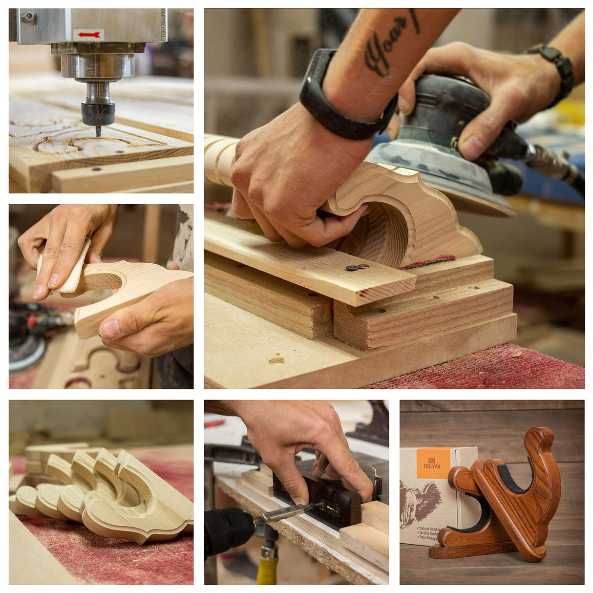 TESLYAR Gun Rack Wall Mount Hold Up Displays Horizontal Gun Rack and Shotgun Hooks Store Rifle Shotgun Bow Real Hardwood Hanger TESLYAR