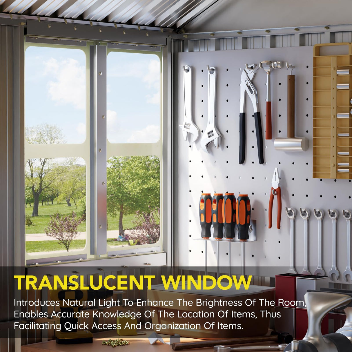 Grovellis 8x6 FT Outdoor Metal Storage Shed with Clear Window, Lockable Single Door, Weather-Resistant Garden Tool Shed for Backyard, Patio, and Lawn Equipment, Night Blue Grovellis