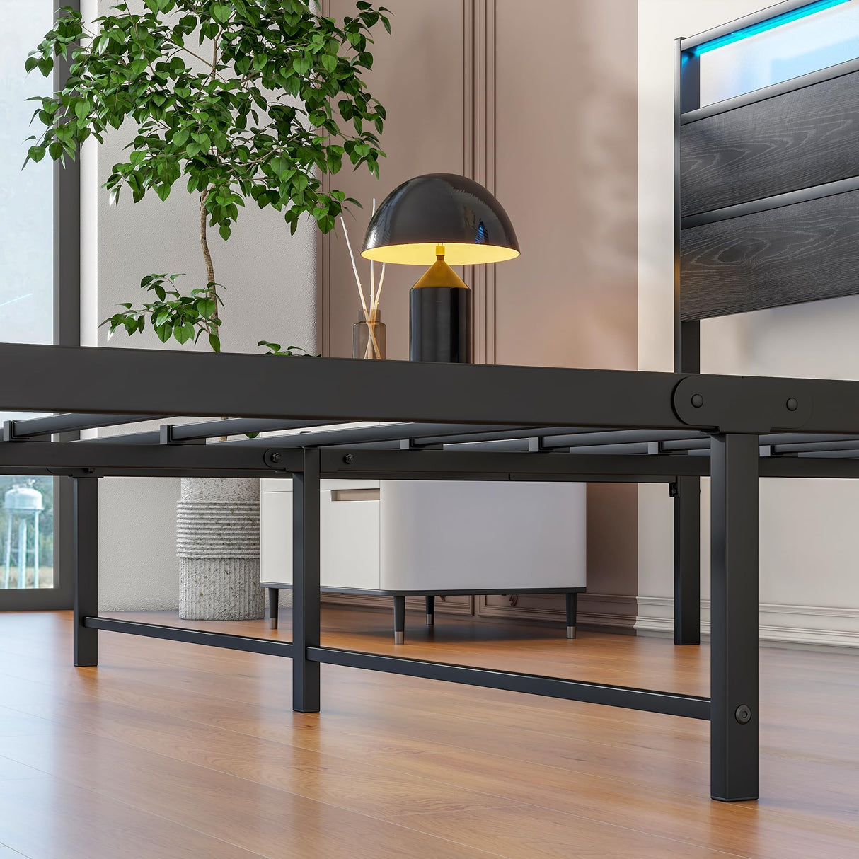 Queen Bed Frame,Queen Size Metal Platform Bed Frame with Storage & LED Light Headboard and USB Charging Station,No Box Spring Needed,Heavy Duty Metal Slats,Noise Free,Black BOFENG