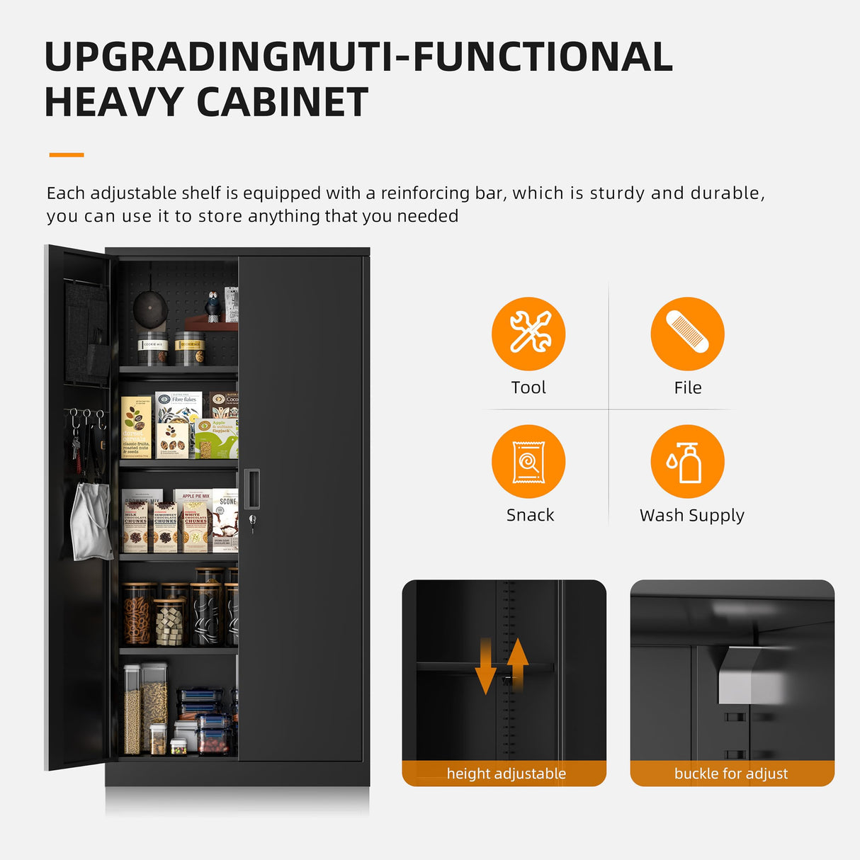 Greenvelly Metal Garage Cabinets with Pegboard,72" Black Steel Storage Cabinet with Doors and Shelves,Tall Tool Cabinet with Looking Doors for Garage,Home Office,Warehouse Greenvelly