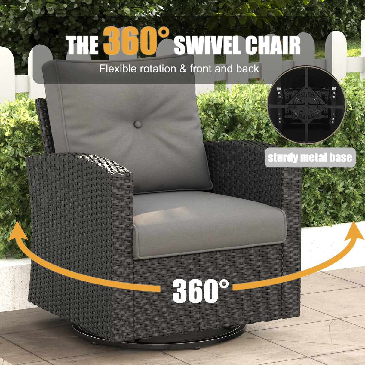 LayinSun 15 Pieces Patio Furniture Set with Fire Pit Table, Black Rattan Modular Sectional Outdoor Conversation Sofa Set, Swivel Rocking Chairs Set LayinSun