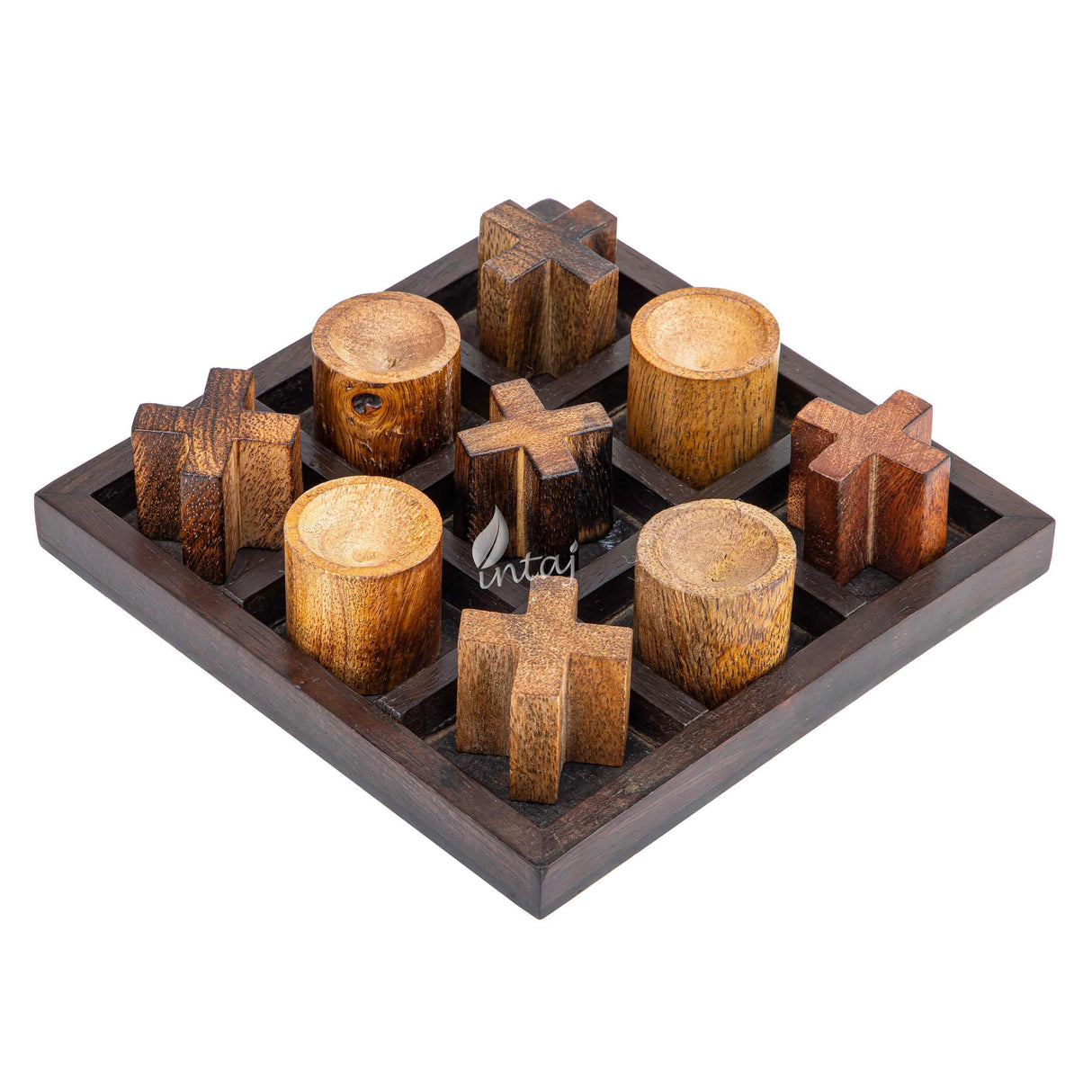 INTAJ Tic Tac Toe Wooden Board Game Table Toy Player Room Decor Tables Family XOXO Decorative Pieces Adult Rustic Kids Play Travel Backyard Discovery Night Level Drinking Romantic Decorations INTAJ