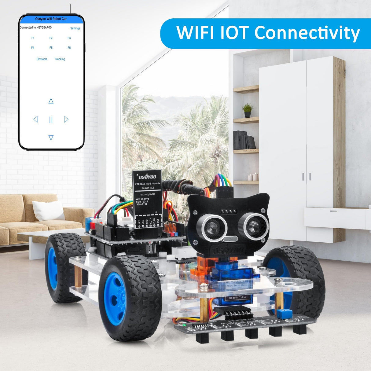 OSOYOO Robot Rc Smart Car DIY Kit to Build for Adults Teens with Servo Power Steering Motor, WiFi, Bluetooth, Code Programmable Compatible with Arduino OSOYOO