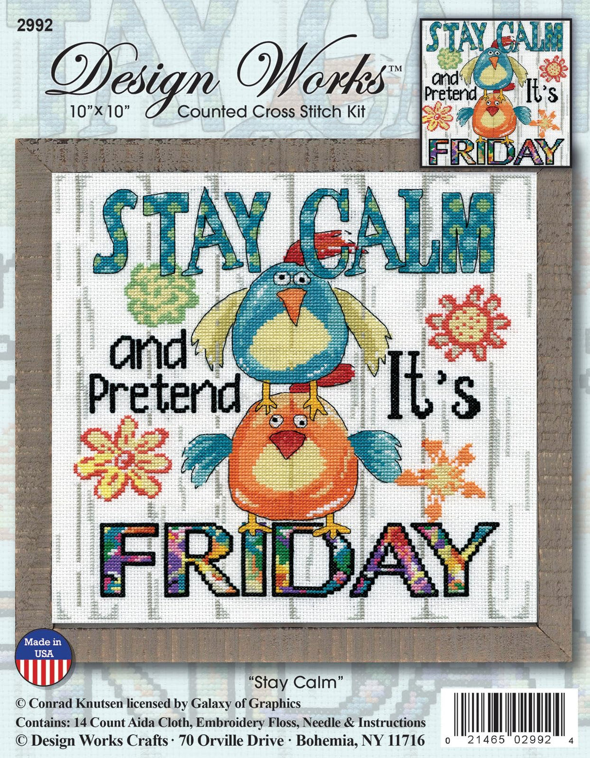 Design Works Crafts, 10" x 10" Counted Cross Stitch Kit, Stay Calm, White DesignWorks Ink