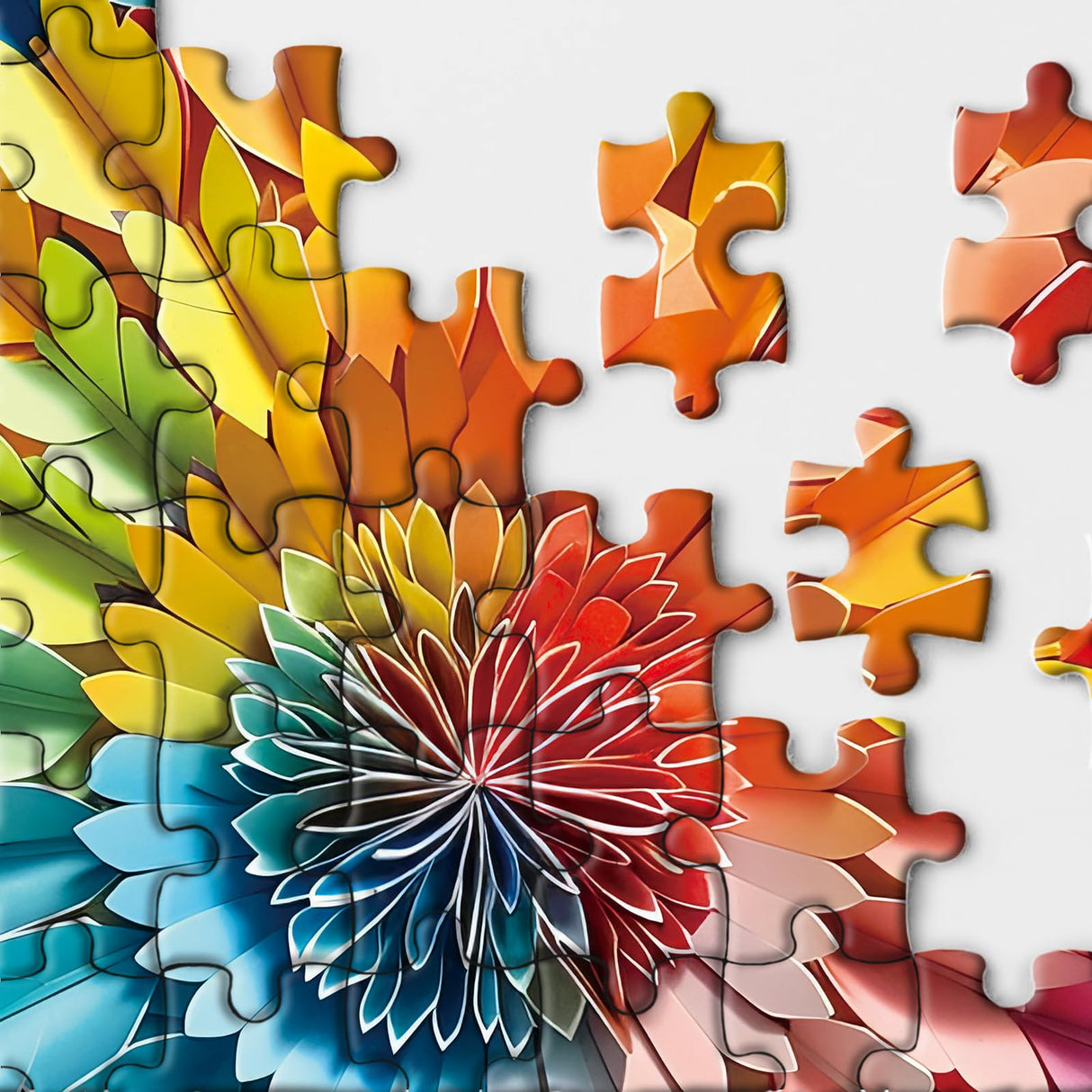 Gradient Color Puzzle for Adults 1000 Pieces, Rainbow Mandala Jigsaw Puzzles, Colorful Papercut Art Puzzle BBOLDIN