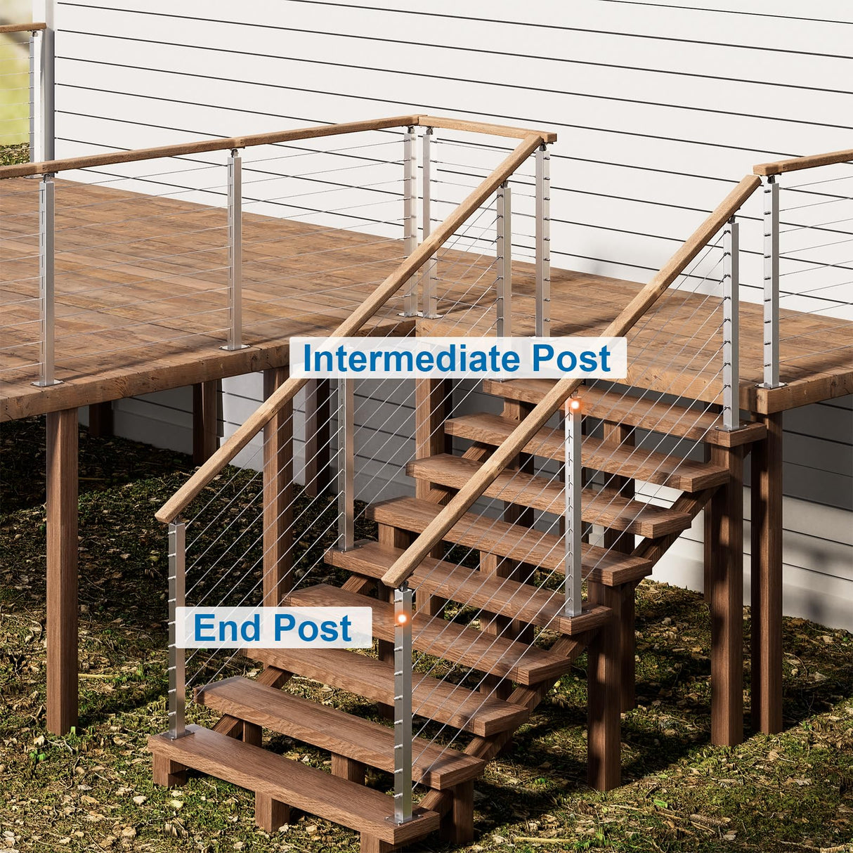 Deck Man 2 Pack Cable Railing Post Stainless Steel Adjustable Angle Intermediate Post for 1/8" Deck Cable Railing,Silvery Deck Man