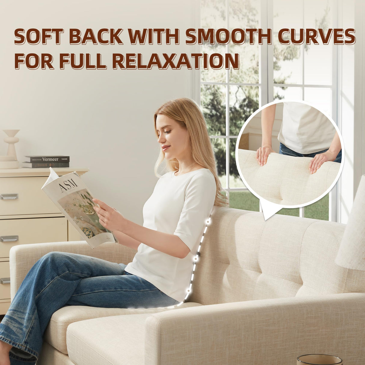 Kingfun 2 Piece Loveseat and Sofa Sets, Mid Century Modern Decor Love Seat Couches for Living Room, Button Tufted Upholstered Furniture, Easy to Install Small Couch for Bedroom, Office, Beige Kingfun