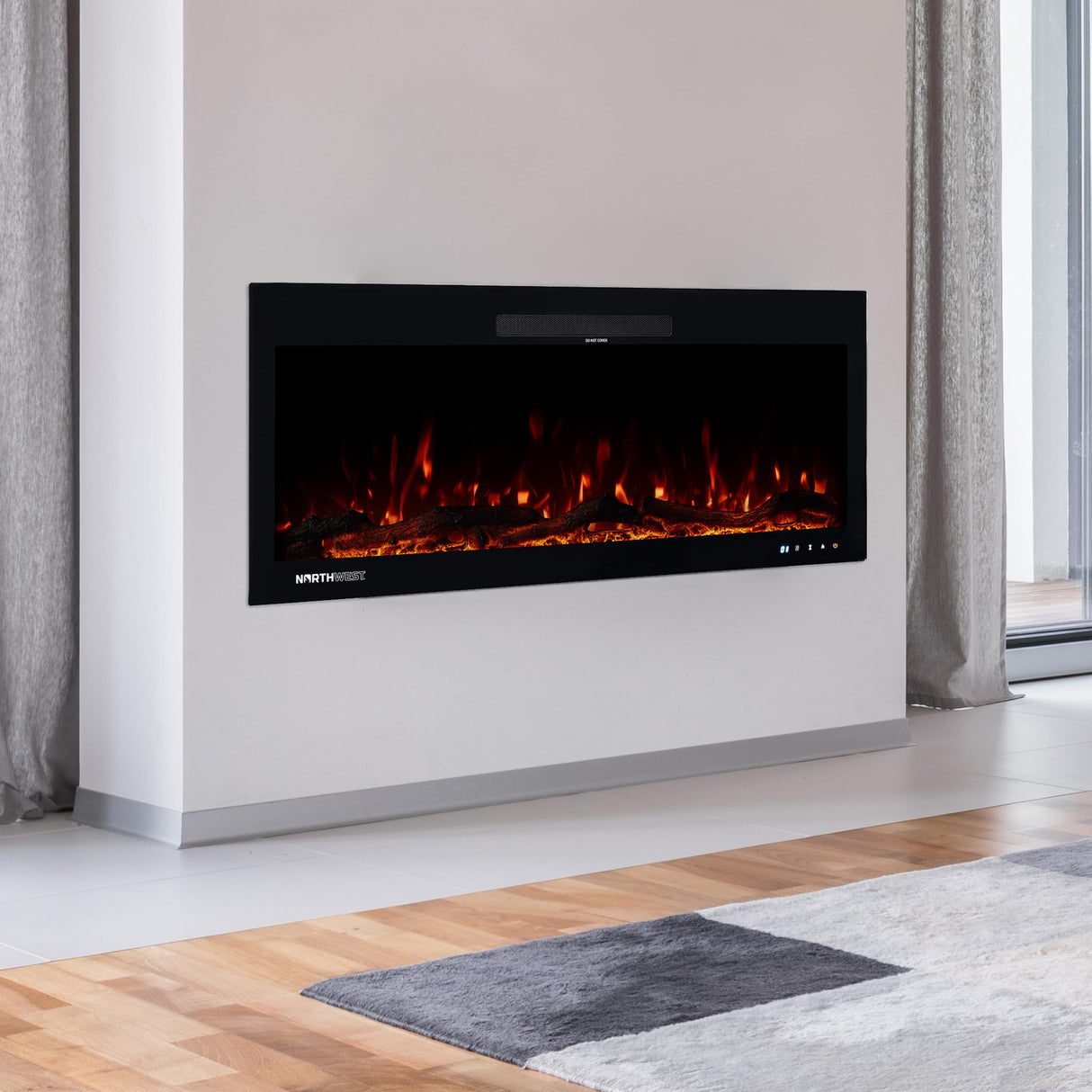 Northwest Electric Fireplace - 42 Inch Wall Mounted Fireplace with Fire Crackling Sounds and Remote to Adjust LED Flames, Timer, Heat, and More Northwest