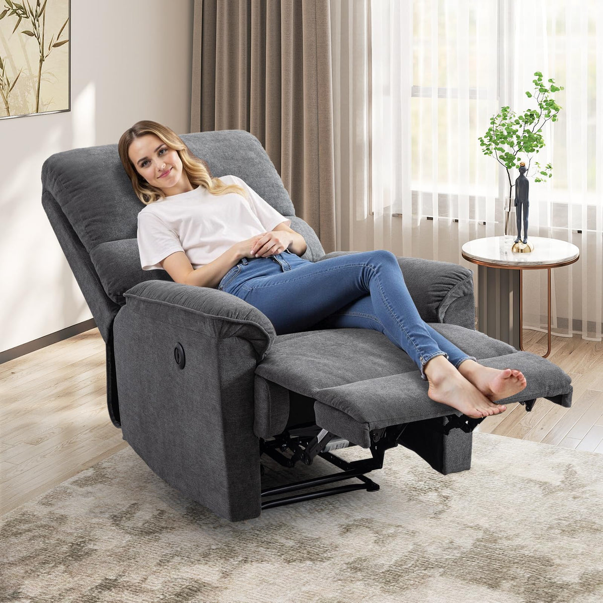 HAOMARKETS Power Recliner Chair for Adults with USB Port, Breathable Fabric Electric Recliners with High Back, Single Overstuffed Heavy Duty Reclining Sofa for Small Spaces Living Room Bedroom HAOMARKETS