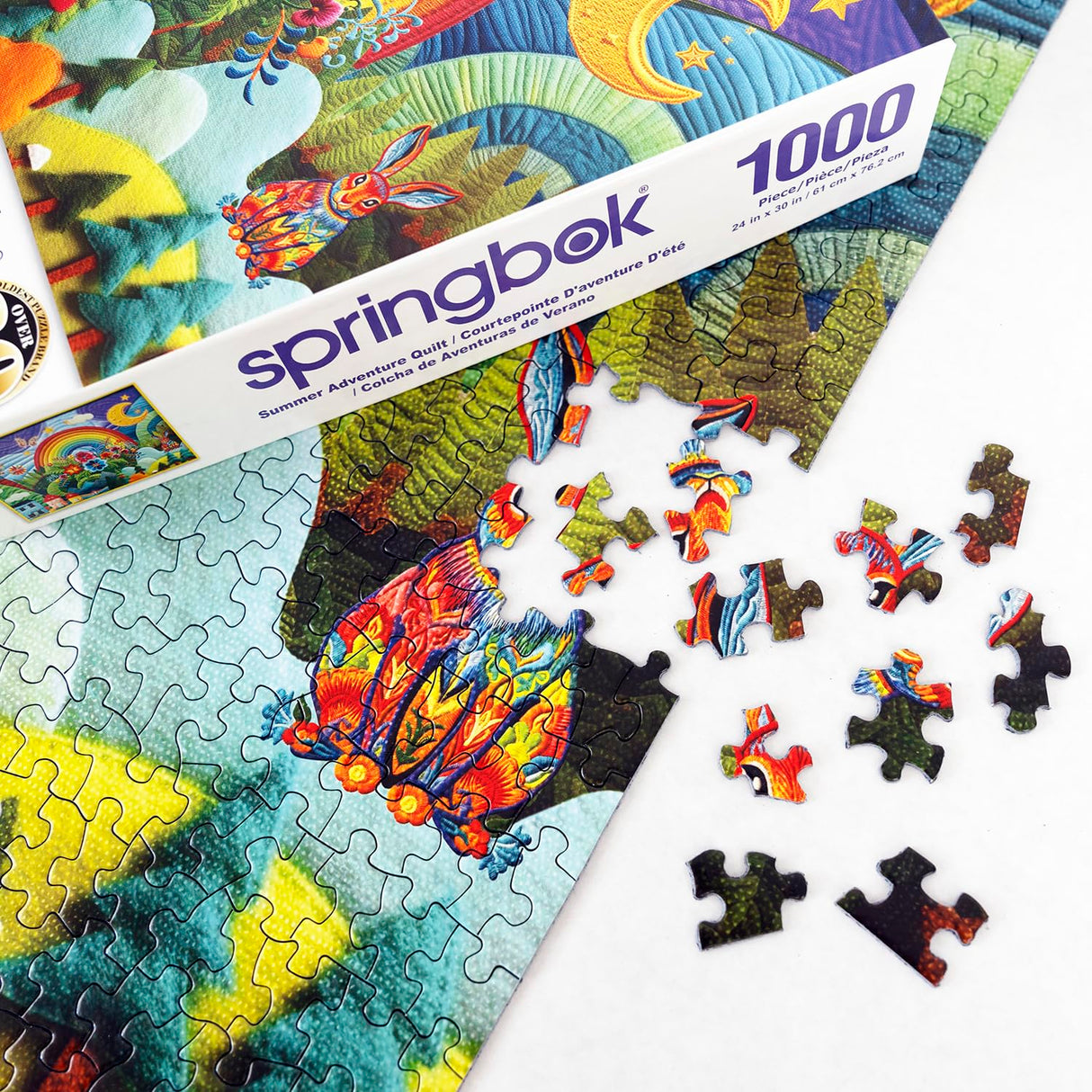 Springbok's Summer Adventure Quilt 1000 Piece Puzzle for Adults Features Imagery of an Amazing and Colorful Quilt Featuring a Summer Scene and The Tools Used to Create It. Springbok