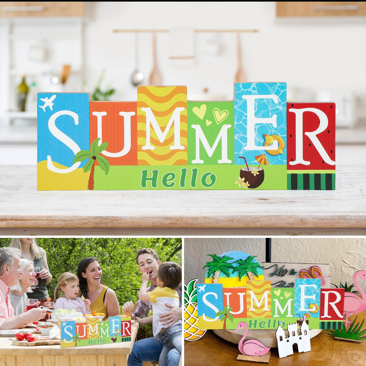 4th of July Decorations Wooden Table Sign Summer Decorations, Patriotic Independence Day Memorial Day Decorations Reversible Double-sided Different Theme Farmhouse Tabletop Centerpiece Decor Sophena