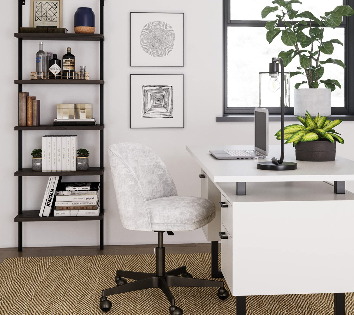 Nathan James Theo 5-Shelf Wood Modern Bookcase, Open Wall Mount Ladder Bookshelf with Industrial Metal Frame, Dark Brown Nutmeg/Black Nathan James