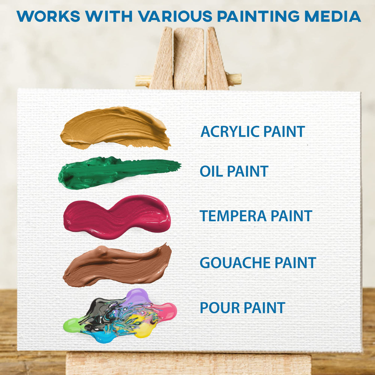 KEFF Stretched Canvas for Painting (10 Pack) Blank Painting Canvas - 2 of Each; 4x4, 5x7, 8x10, 9x12 and 11x14 Canvas, 100% Cotton Pre-Primed, Great for Pouring, Acrylic, Oil, Wet and Dry Art Media KEFF