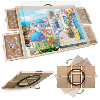 BuilderButler 2-in-1 Tilting & Rotating Puzzle Board for Puzzle Enthusiasts,Portable Puzzle Table with 4 Drawers Cover,35.2" x 26.2" for 1500 Pieces