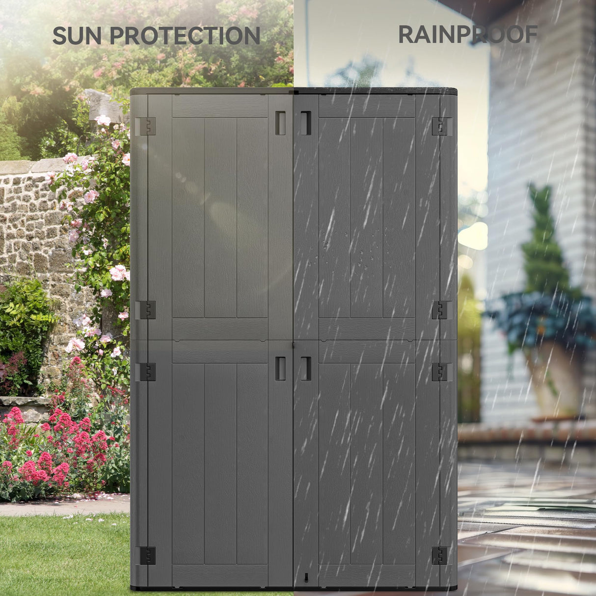 YITAHOME 60 cu ft Tall Outdoor Storage Shed w/o Shelf, Resin Vertical Outdoor Storage Shed, Large Waterproof Storage Cabinet for Garage, Poolside, and Garden (Dark Gray + Black) YITAHOME