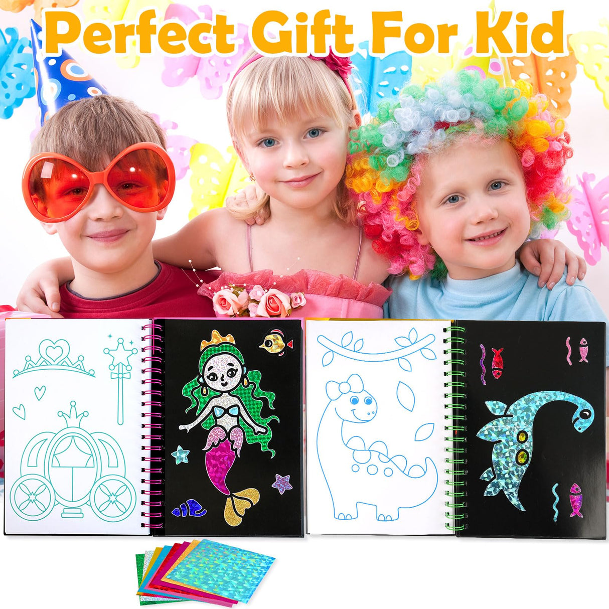 pigipigi Art Craft Activity for Kids: Fun Foil Princess & Dinosaur DIY Toy Kit, No Mess Creative Travel Supply Set, Idea Gift for Girl Boy Children 3 4 5 6 7 8 9 Year Old pigipigi