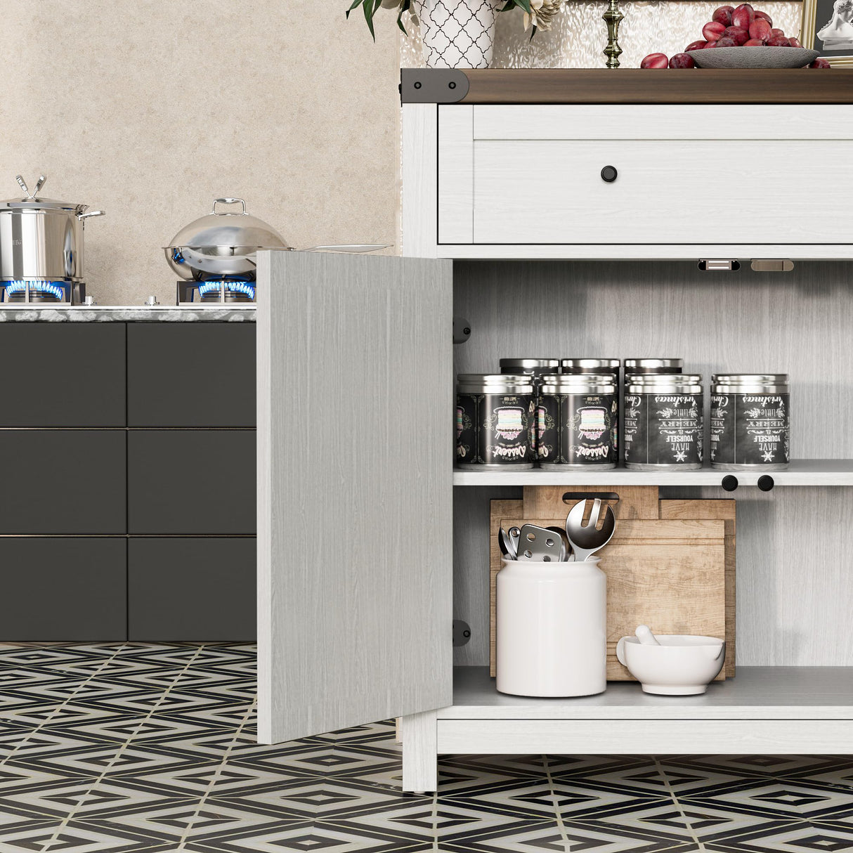 Flamaker Sideboard Buffet Cabinet with Storage, Farmhouse Coffee Bar Cabinet with 1 Drawer and 2 Barn Doors, Barn Door Console Table, Storage Cabinet for Kitchen, Dining Room, Entryway (White) Flamaker