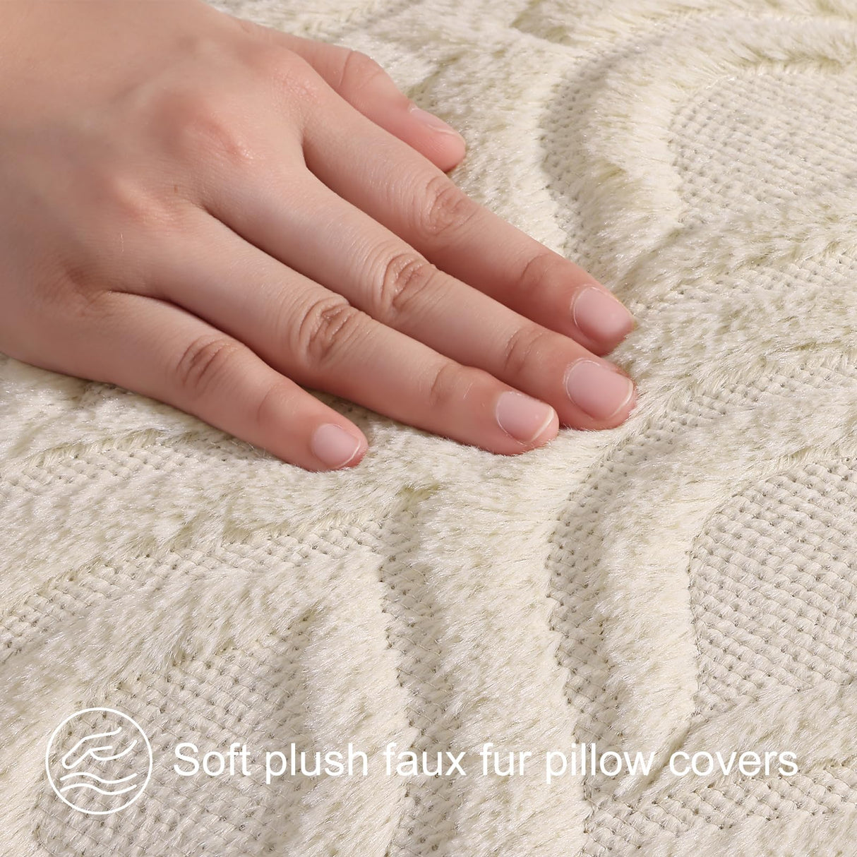 decorUhome Throw Pillow Covers 18x18 Inch Set of 2, Soft Plush Faux Wool Beige Solid Couch Pillow Covers, Accent Farmhouse Neutral Square Pillow Cases for Sofa Bed Living Room decorUhome