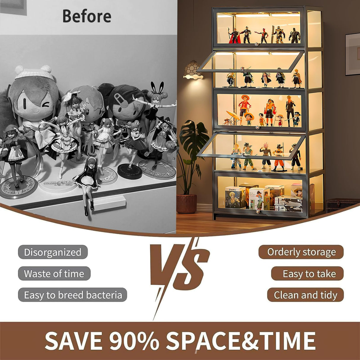 TVMCNA 67" Display Cabinet, Curio Display Cabinet with Door and 4 Adjustable Shelves, Large Capacity Storage Cabinet Collectibles Toy Display Case for Living Room TVMCNA