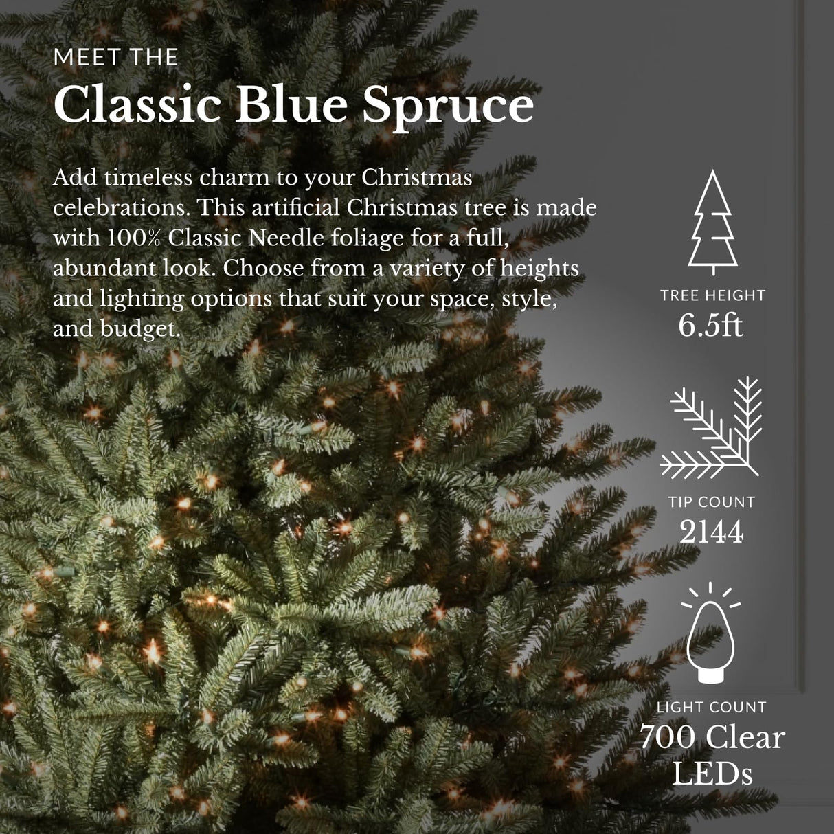 Balsam Hill | 6.5ft Prelit String Lights Clear LED Classic Blue Spruce Artificial Christmas Tree | PVC Needle Foliage | Easy Storage with Storage Bag | Suitable for Indoor Holiday Display Balsam Hill