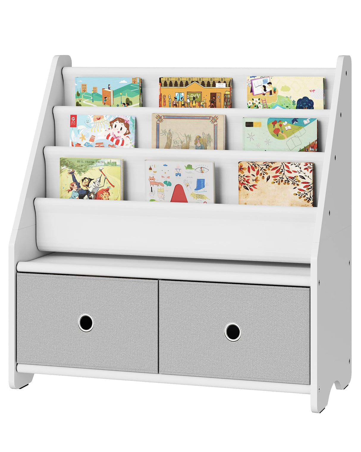 CHOEZON Kids Bookshelf and Toy Storage, 4 Tier Large Capacity Kids Book Rack, Sling Kid Bookcase, for Kids Room, Nursery, Playroom, White and Gray MCW06WT CHOEZON