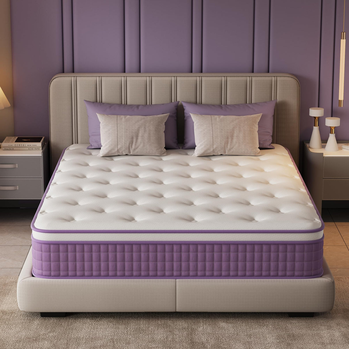 12 Inch Queen Mattress in a Box, Purple Hybrid Mattress with Gel Memory Foam and Pocket Springs for Motion Isolation, Pressure Relief & Cool Sleep, Medium Firm, CertiPUR-US Certified Nelaukoko