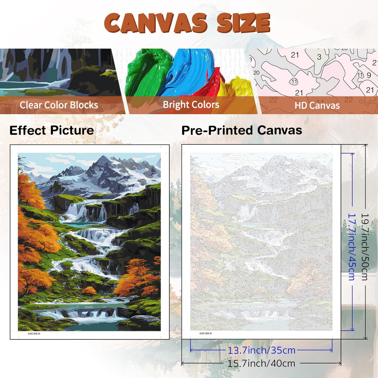 Paint by Number Adult Mountain,Waterfall Canvas Paint by The Numbers for Adults,Painting by Numbers Mountain,DIY Oil Painting Kits for Gifts and Wall Decor 16x20inch PHANTASYART