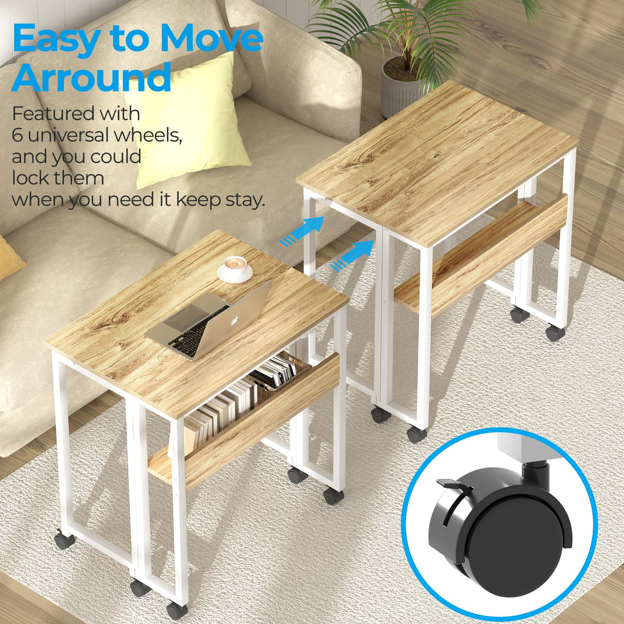 GreenForest Folding Desk Small Rolling Desk with Storage Shelf,24.8 inch Foldable Computer Desk with Wheels for Small Space,Easy Assembly,Oak GreenForest