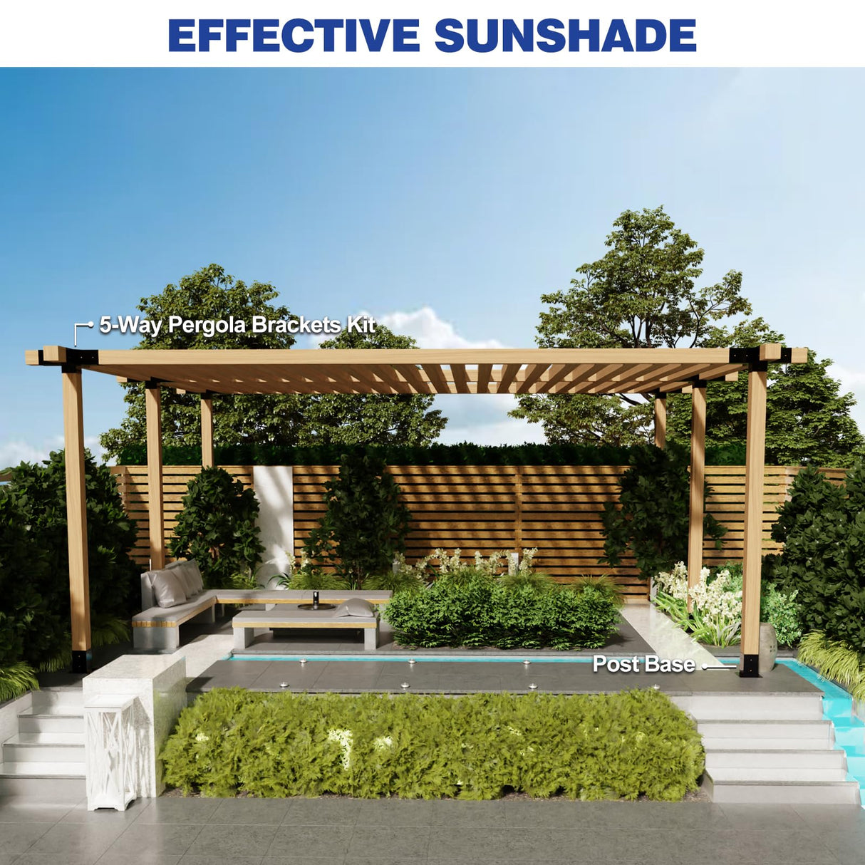 Grehitk Pergola Kit, Pergola Brackets 5-Way Right Angle Corner Bracket Woodworks DIY Post Base Kit, Wooden Beams for Gazebos, Patio Pergolas, Log Cabin Outdoor Pergola Hardware for 4x4 Lumber Grehitk