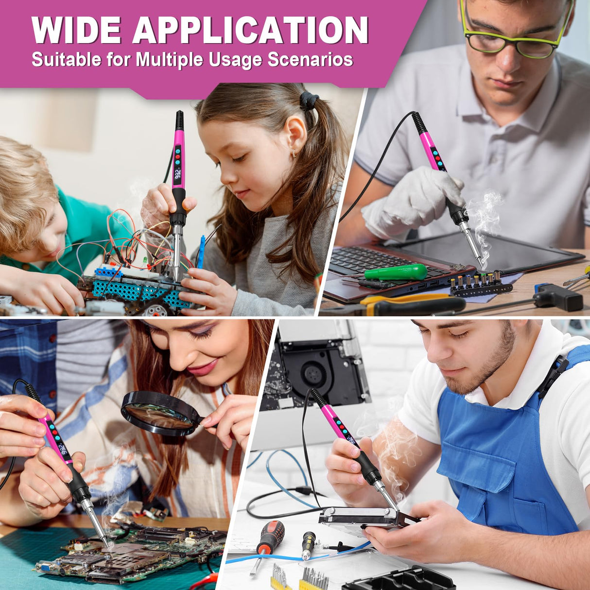 Soldering Iron Kit, 100W Soldering Gun with LED Digital Display, Adjustable Temperature 356-932â Solder Kit for Electronics, Includes Soldering Tip, Solder Wire, Stand, Tweezers and Paste, Rose Red Crtsweker