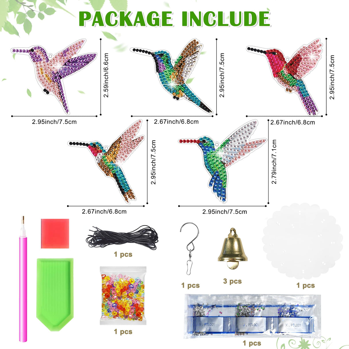 Vcekract Diamond Painting Kits, Hummingbird Diamond Art Wind Chimes, Diamond Art Kits for Adults, Adult Craft Kits for Garden Decor Vcekract