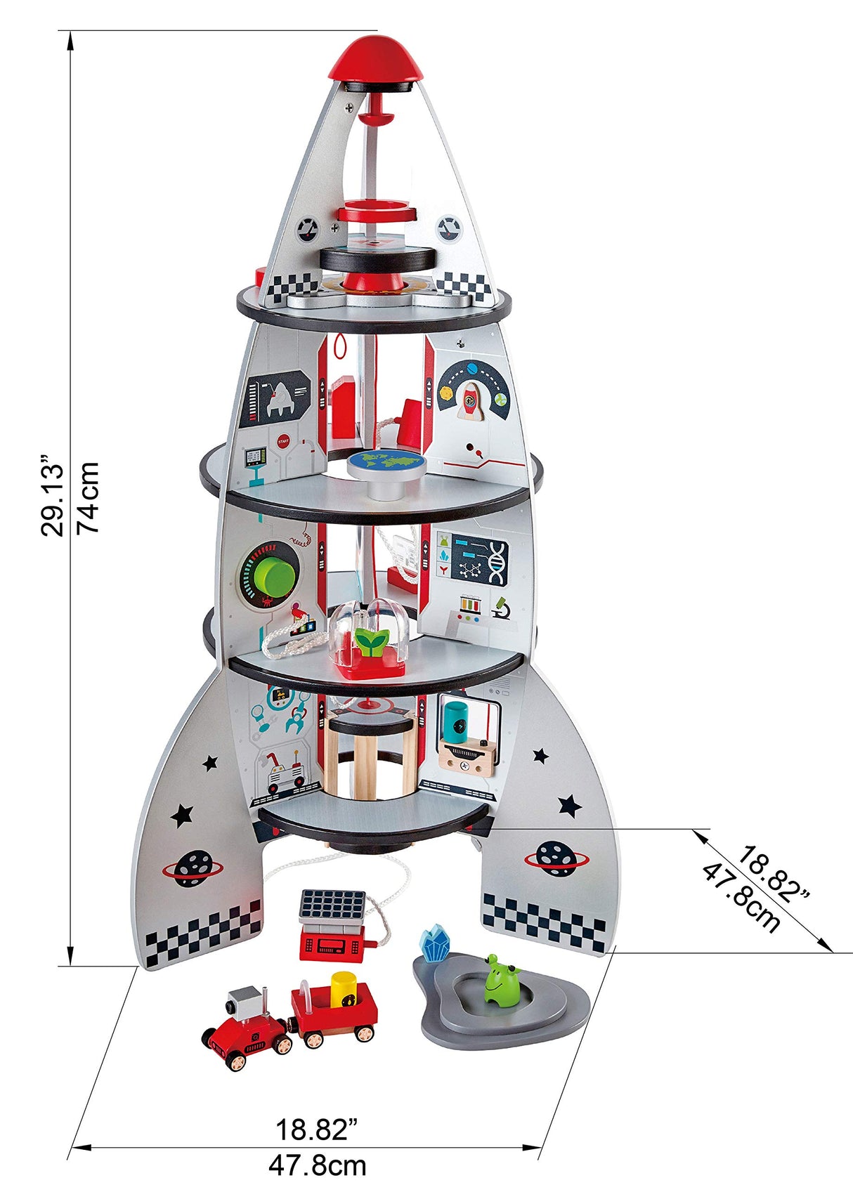 Hape Four Stage Toddler Rocket Ship Playset | A Wooden Spaceship Toy with Real Life Space Shuttle Designs Hape