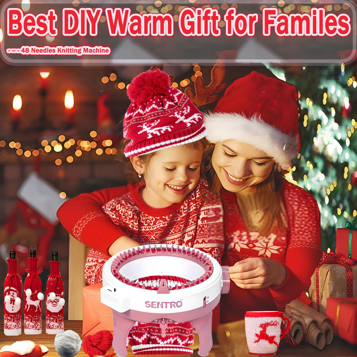 PKHOUHYI Sentro Knitting Machine,48 Needles Knitting Machine with Row Counter Automatic Circular Weaving Spinning Knitting Loom Machine Kit for Adults & Beginners for Scarves,Sweater,Hat PKHOUHYI