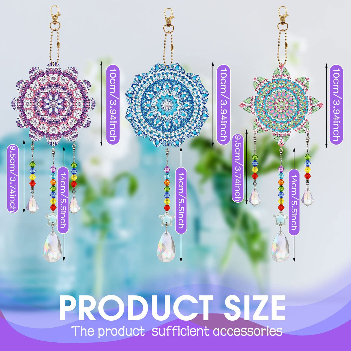 Macarrie 3 Pack Rhinestone Painting Suncatcher Wind Chime Double Sided Crystal Rhinestone Painting Hanging Ornament Flower Shape Suncatcher Kit for Adults DIY Window Home Garden(Fresh Style) Macarrie