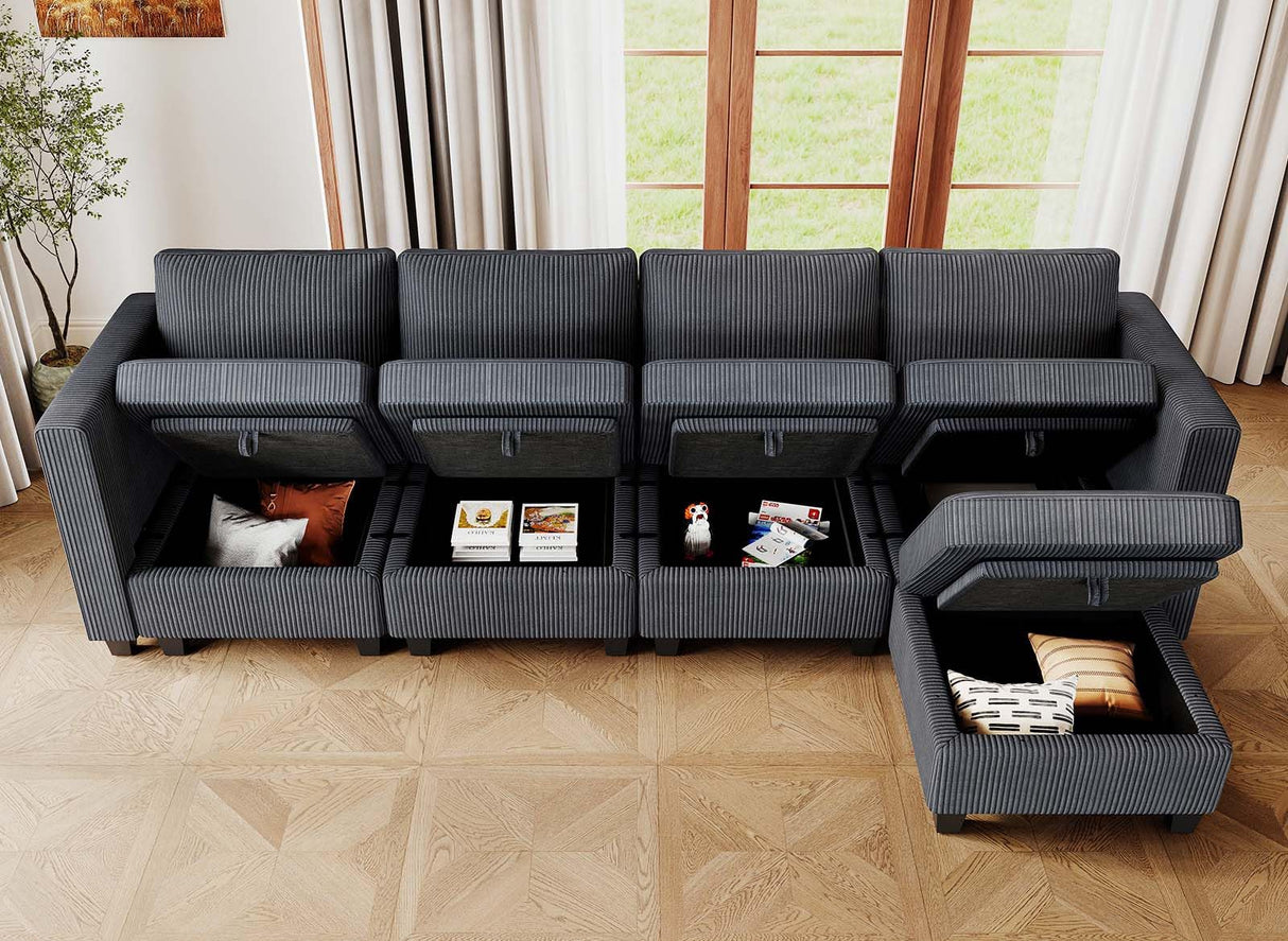 Belffin Modular Sectional Couch with Storage Ottoman L Shape Corduroy Sectional Sofa with Chaise Convertible Modern Sectional Sofa Couch Dark Grey Belffin
