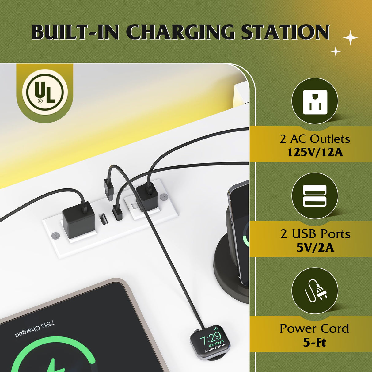 WLIVE 6 Drawer Led Dresser for Bedroom, 50.79'' White Wood Dresser Storage Organizer with Power Outlets for 55'' TV, Dressers with Open Shelves, Hanging Rack, Chest of Drawers for Closet, Living Room WLIVE