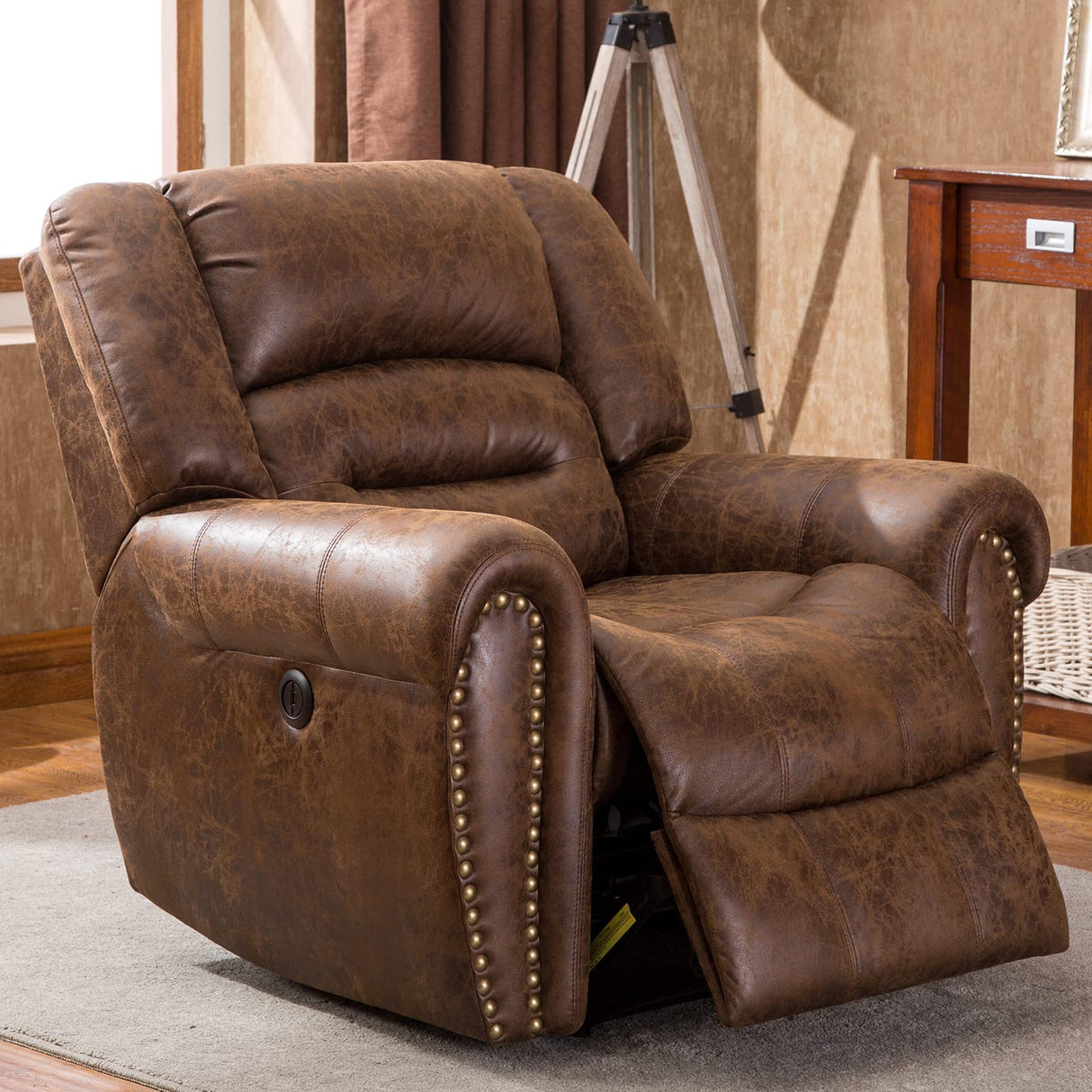 ANJ Electric Recliner Chair W/Breathable Bonded Leather, Classic Single Sofa Home Theater Recliner Seating W/USB Port (Nut Brown) ANJ