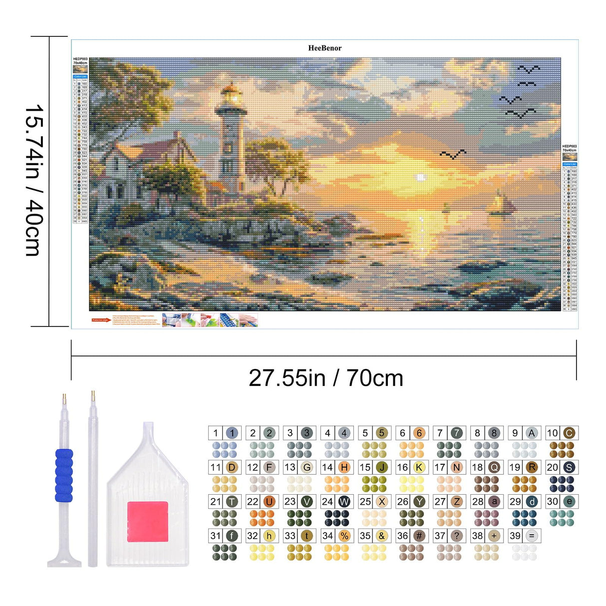 HeeBenor Large Diamond Art Kit for Adults, 5D Lighthouse Painting Kit, DIY Full Drill Sunset, Gem Art Kit for Home Wall Decor 27.5 X 15.7 Inch HeeBenor