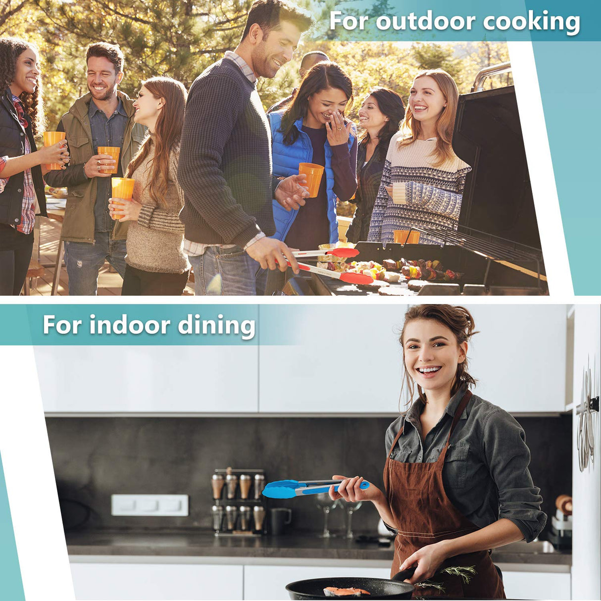 Kitchen Tongs Set of 3, Cooking Tongs with Silicone Tips, Stainless Steel Buffet Tongs, Non-Stick Non-Scratch Heat Resistant Tongs for Grilling Cooking BBQ Salad Serving (Multicolor, 7/9/12 Inch) DAILY KISN